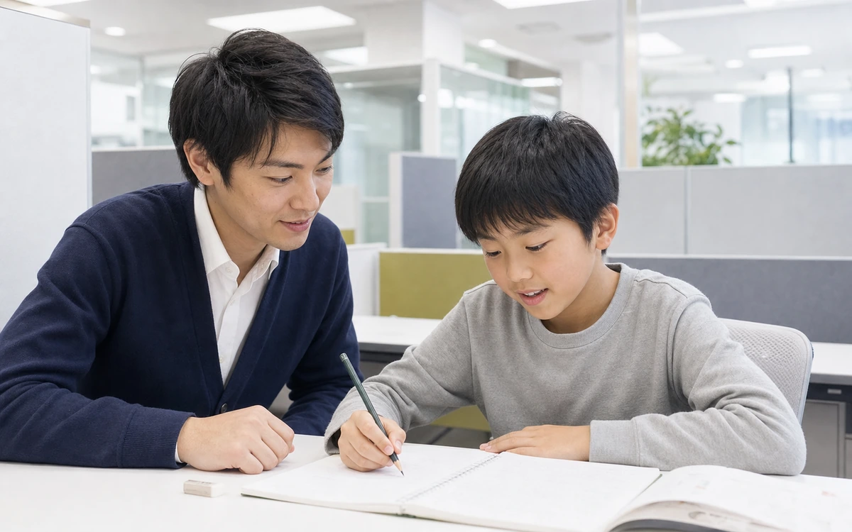 算数の個別指導を受ける小学生